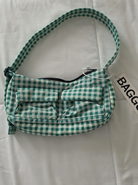 BAGGU Handbags - Baggu Green and White Gingham Shoulder Bag